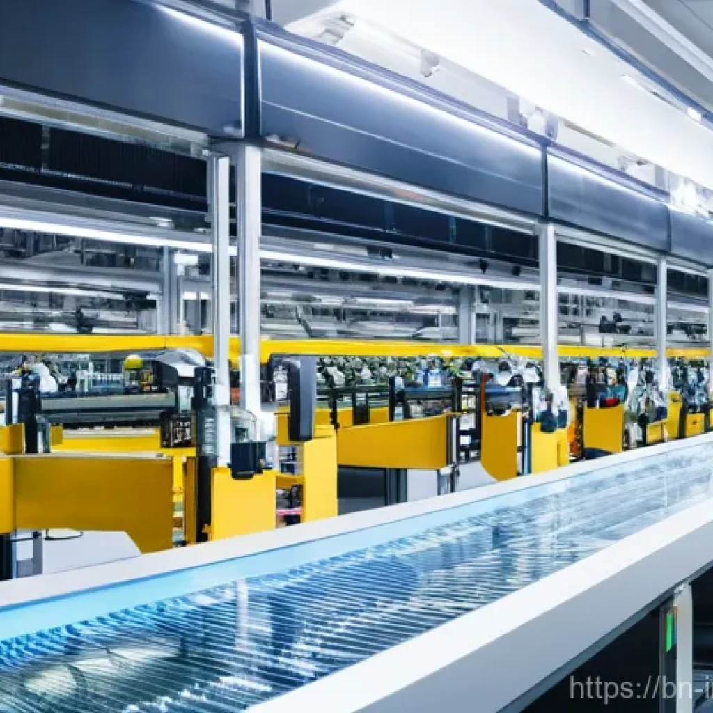 산업공학 글로벌 트렌드 - **Smart Factory: Automated Assembly Line**
"A vibrant and clean interior of a highly advanced sm...