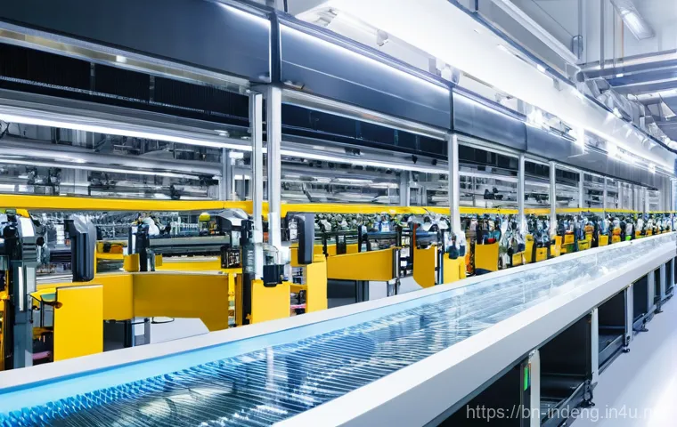 산업공학 글로벌 트렌드 - **Smart Factory: Automated Assembly Line**
"A vibrant and clean interior of a highly advanced sm...