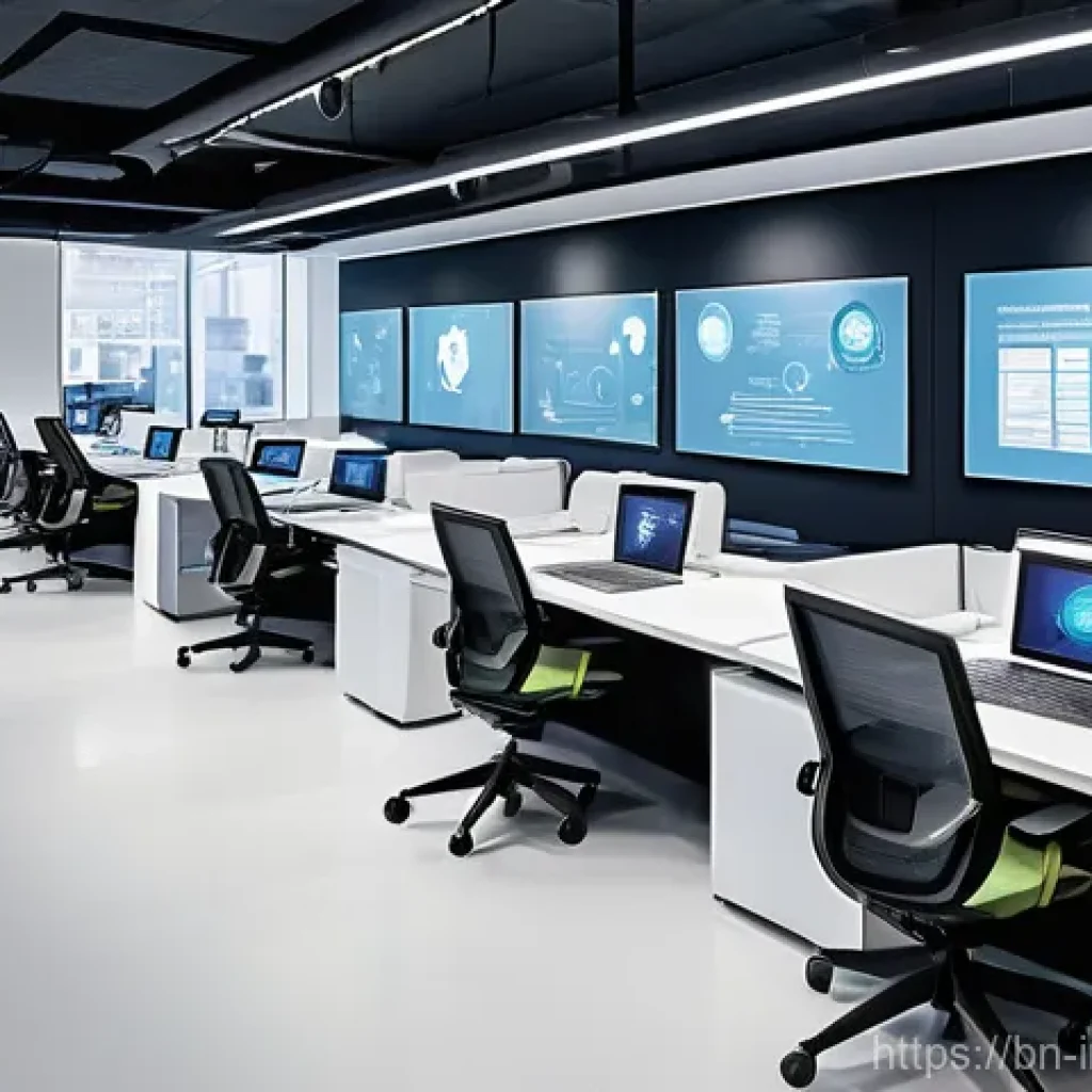 산업공학 작업 설계 - **Prompt: Smart Work and Technology Integration in a Modern Office**
A diverse team of professio...