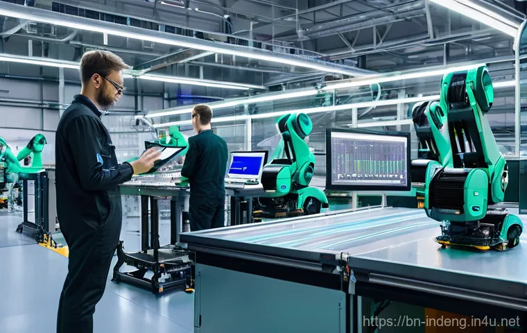 산업공학 연구동향 - **Prompt: Human-Robot Collaboration in a Smart Manufacturing Hub**
"A vibrant, high-tech interio...