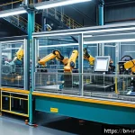 산업공학과 품질경영 - A modern industrial factory interior showcasing advanced automation technology, featuring robotic ar...