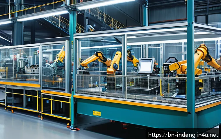 산업공학과 품질경영 - A modern industrial factory interior showcasing advanced automation technology, featuring robotic ar...