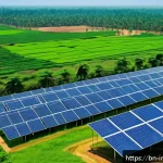 산업공학과 클린 에너지 시스템 - A vibrant and detailed scene showcasing a modern renewable energy park in rural Bangladesh, featurin...